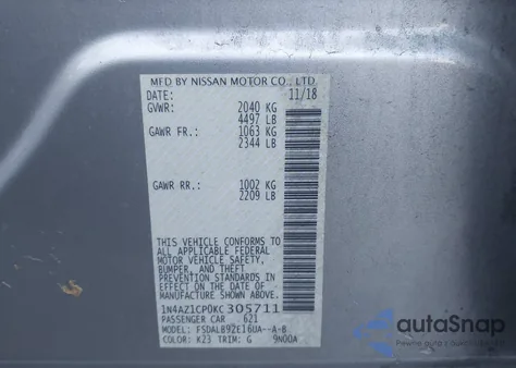 2019 Nissan Leaf S из США, поврежденный, VIN 1N4AZ1CP0KC305711